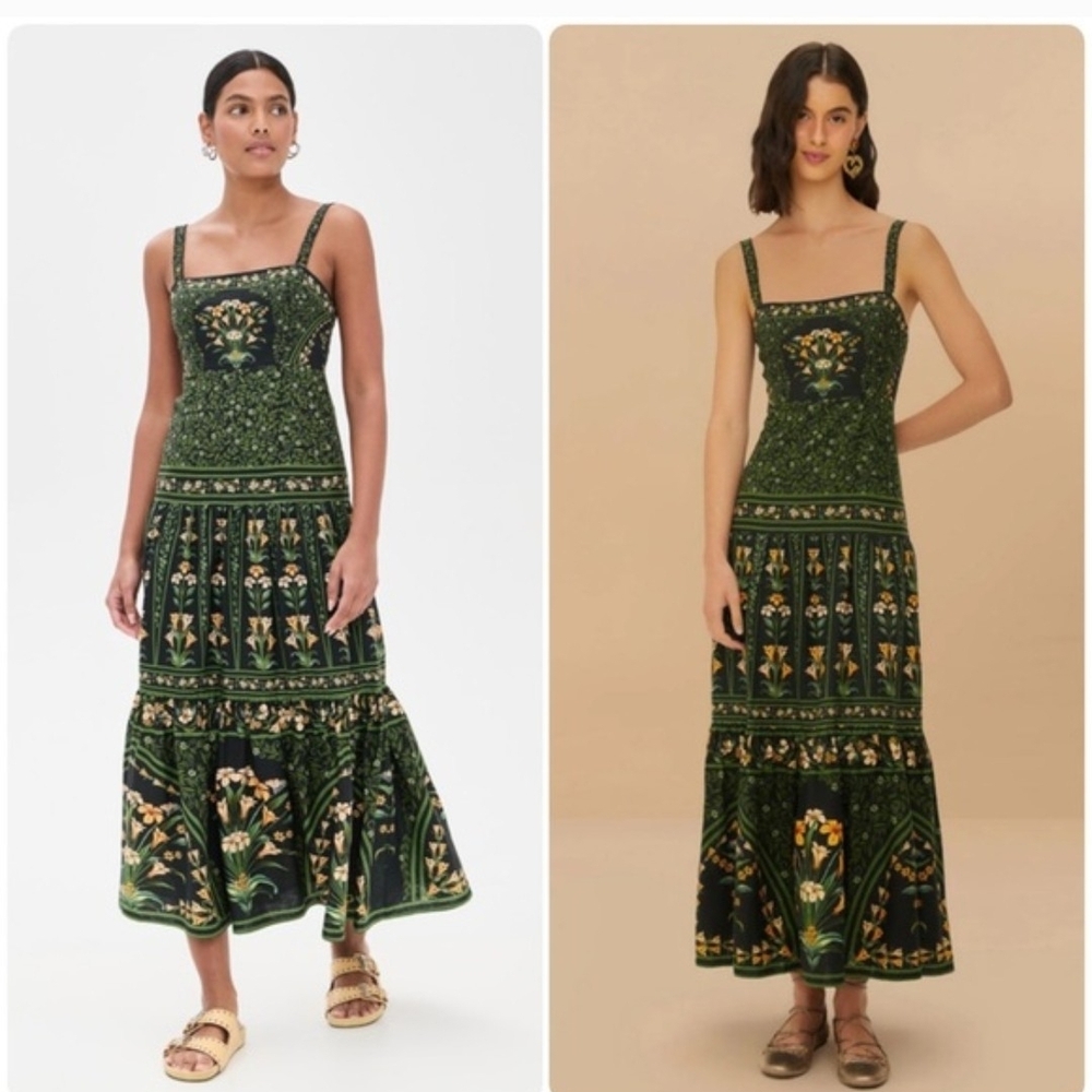 Farm Rio Flowers Arch Black Green Maxi Dress